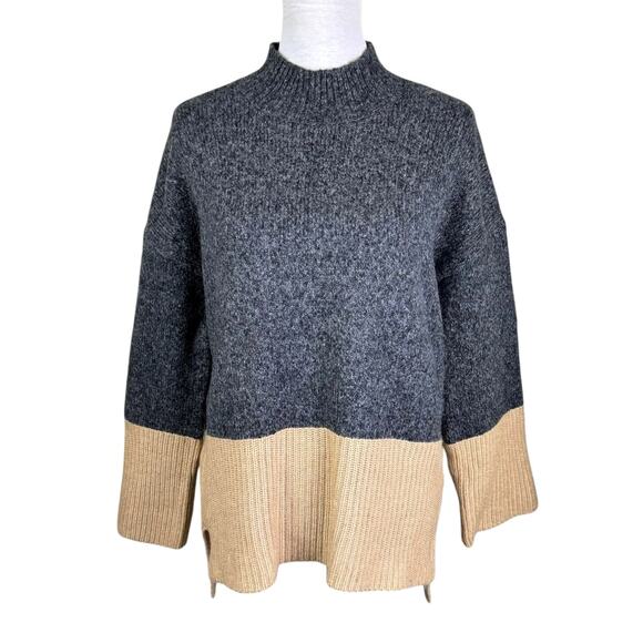 MICHAEL Michael Kors Charcoal Gray & Tan Colorblock Mock Chunky Knit Sweater - Picture 1 of 14